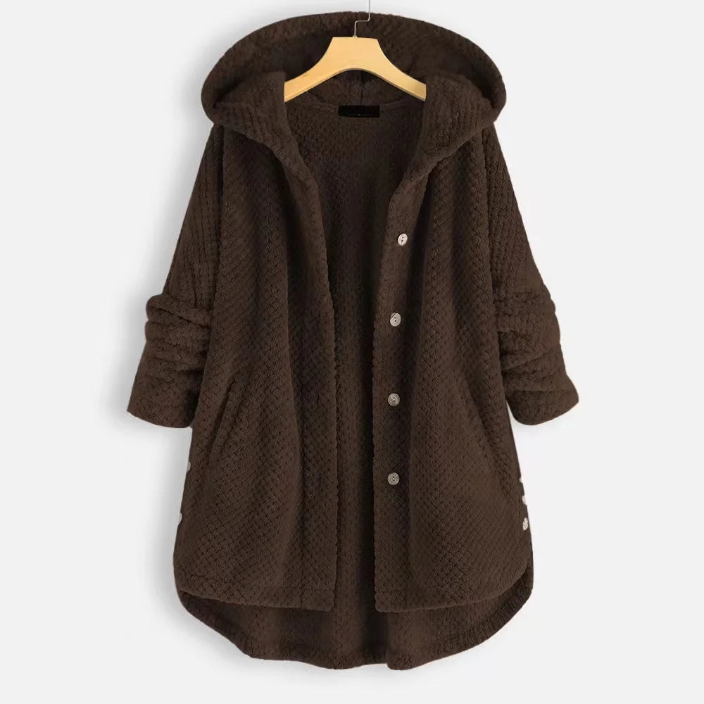 Women’s Textured Hooded Cardigan Jacket with Button Front
