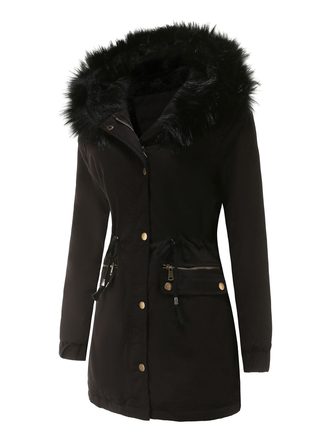 Women’s Hooded Parka Jacket with Faux Fur Trim and Front Closure