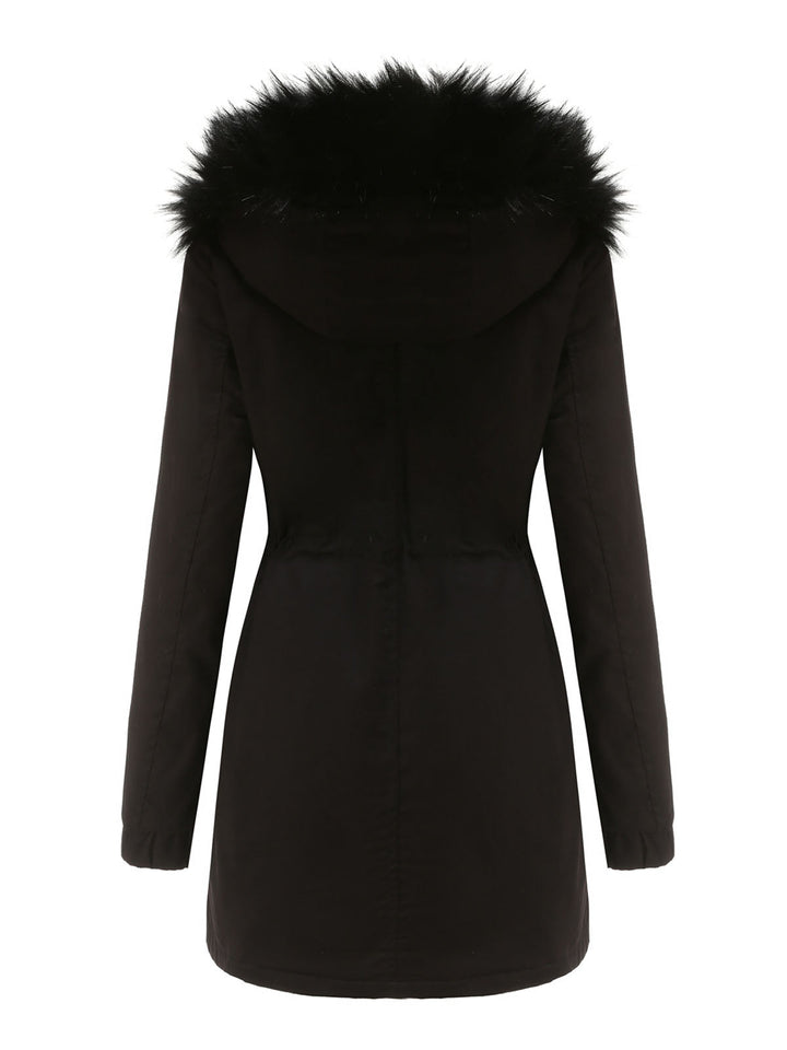 Women’s Hooded Parka Jacket with Faux Fur Trim and Front Closure