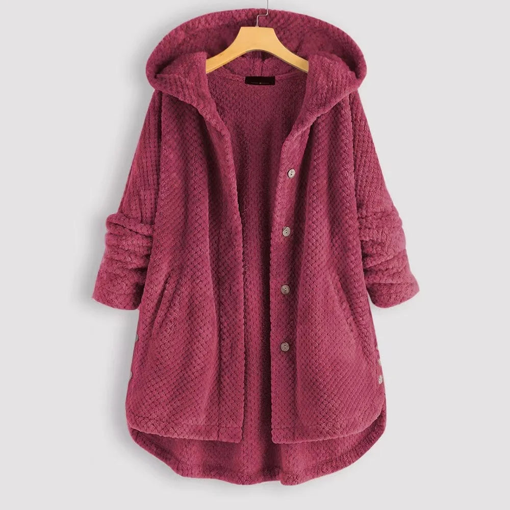 Women’s Textured Hooded Cardigan Jacket with Button Front