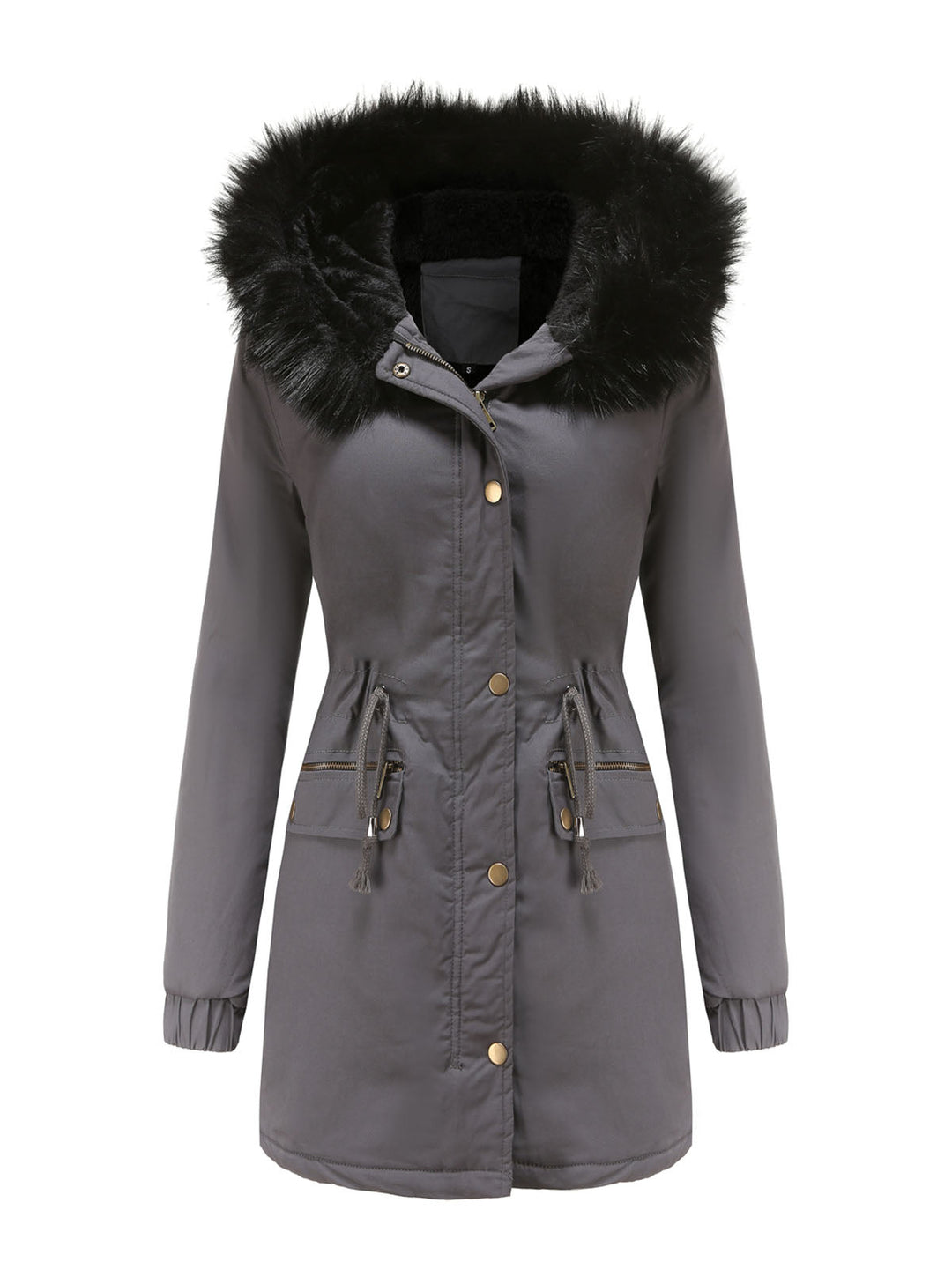 Women’s Hooded Parka Jacket with Faux Fur Trim and Front Closure