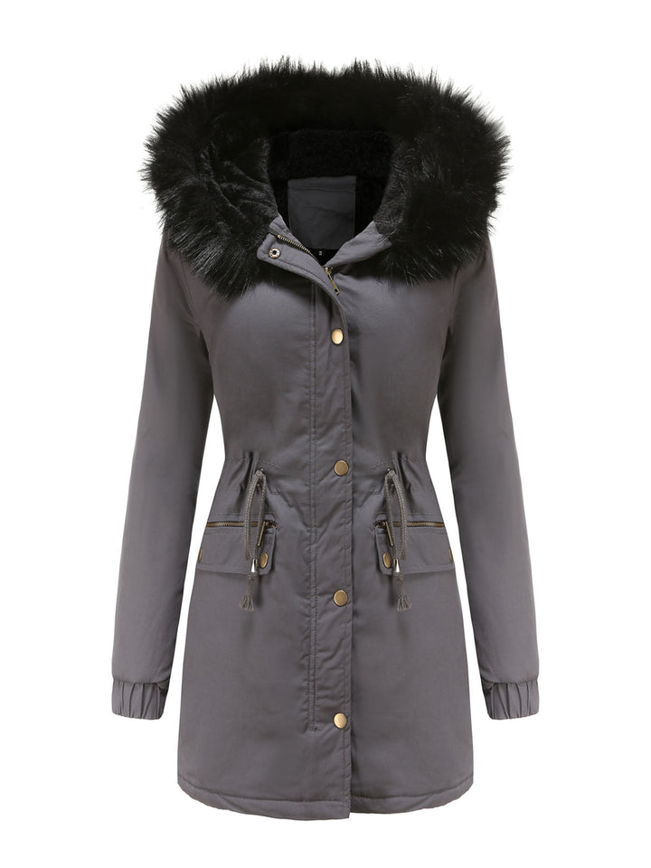 Women’s Hooded Parka Jacket with Faux Fur Trim and Front Closure