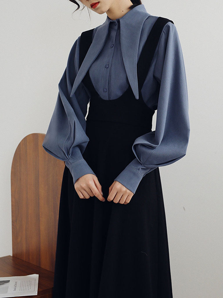 Women’s Layered Shirt Dress with Suspender Skirt Design