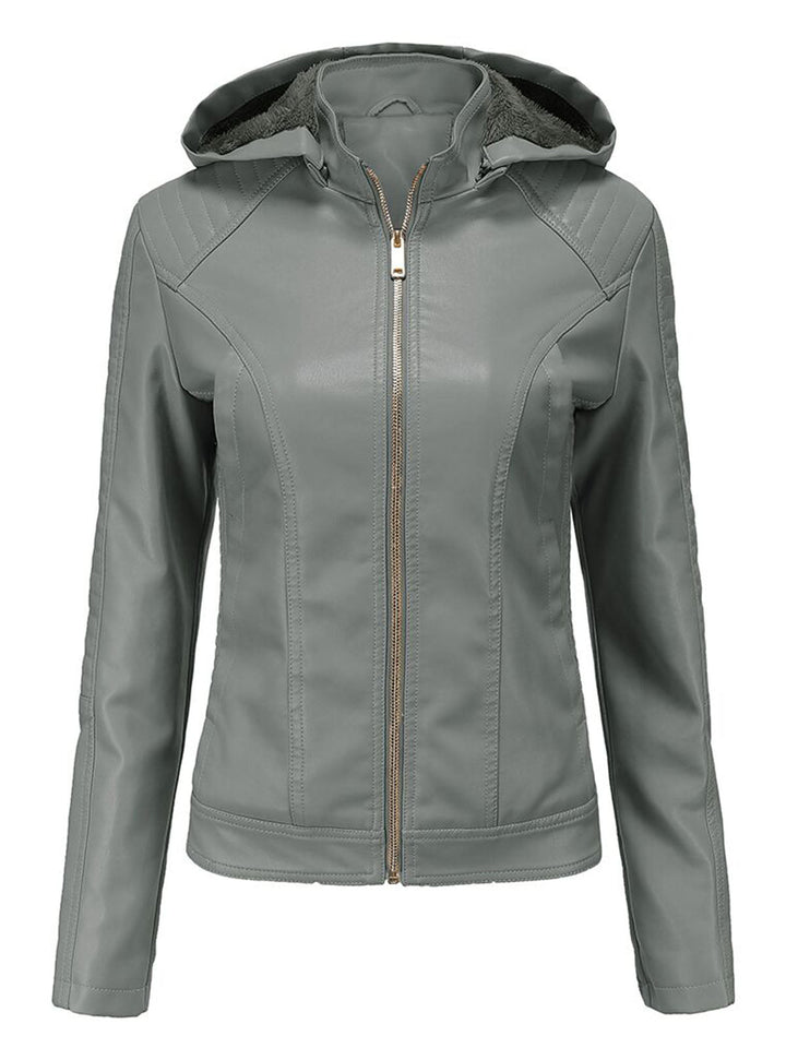 Women’s Hooded Zip Front Jacket with Quilted Shoulder Panels