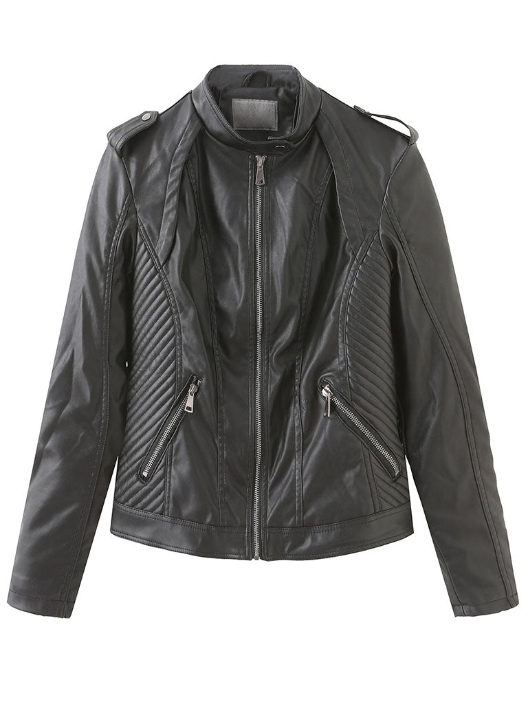 Stand Collar Zip Jacket with Quilted Panel Detailing