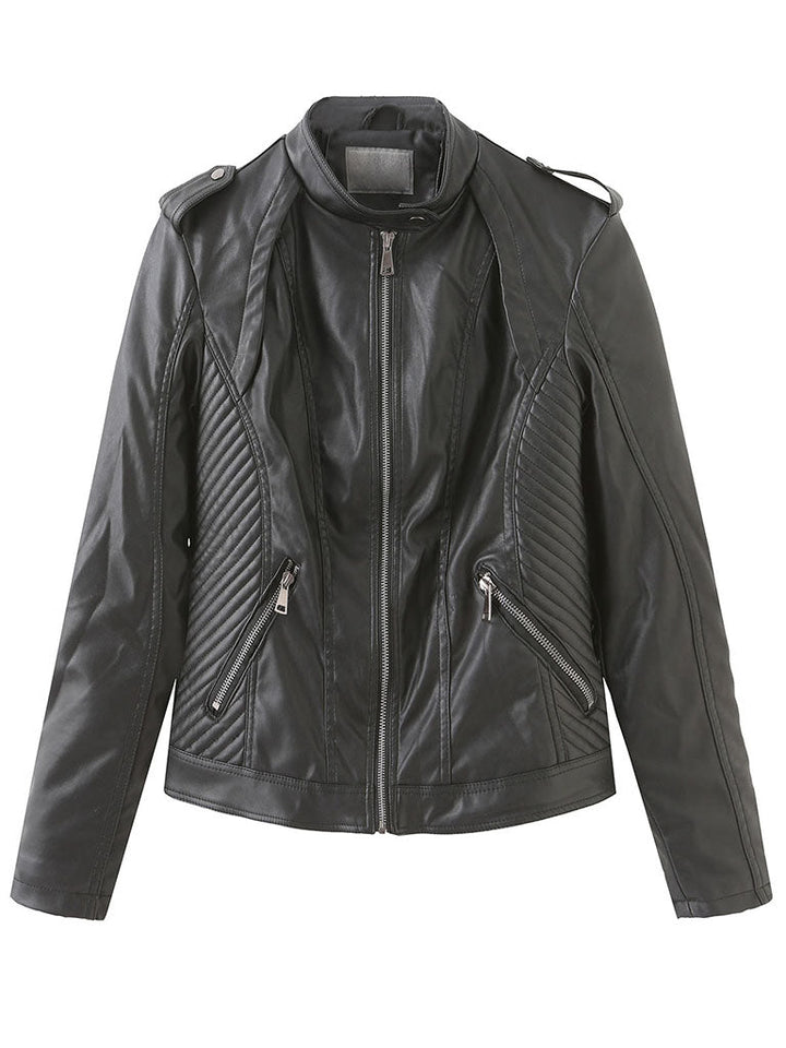 Stand Collar Zip Jacket with Quilted Panel Detailing