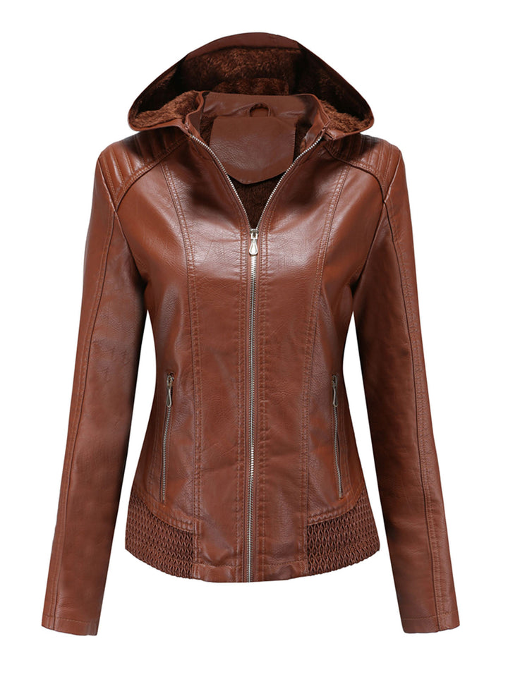 Hooded Zip Front Jacket with Textured Panel Accents