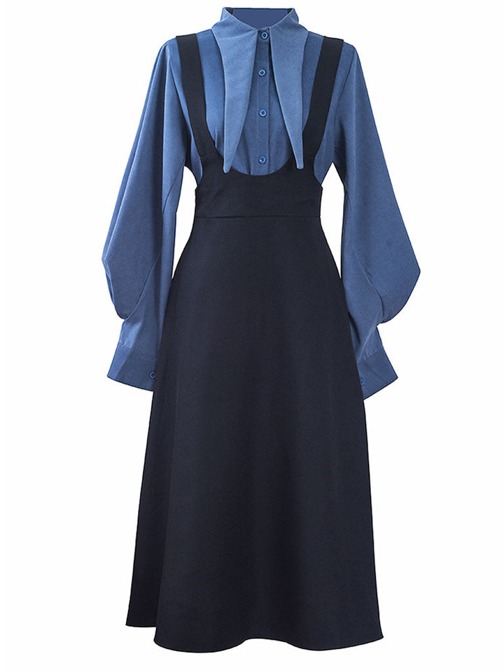 Women’s Layered Shirt Dress with Suspender Skirt Design