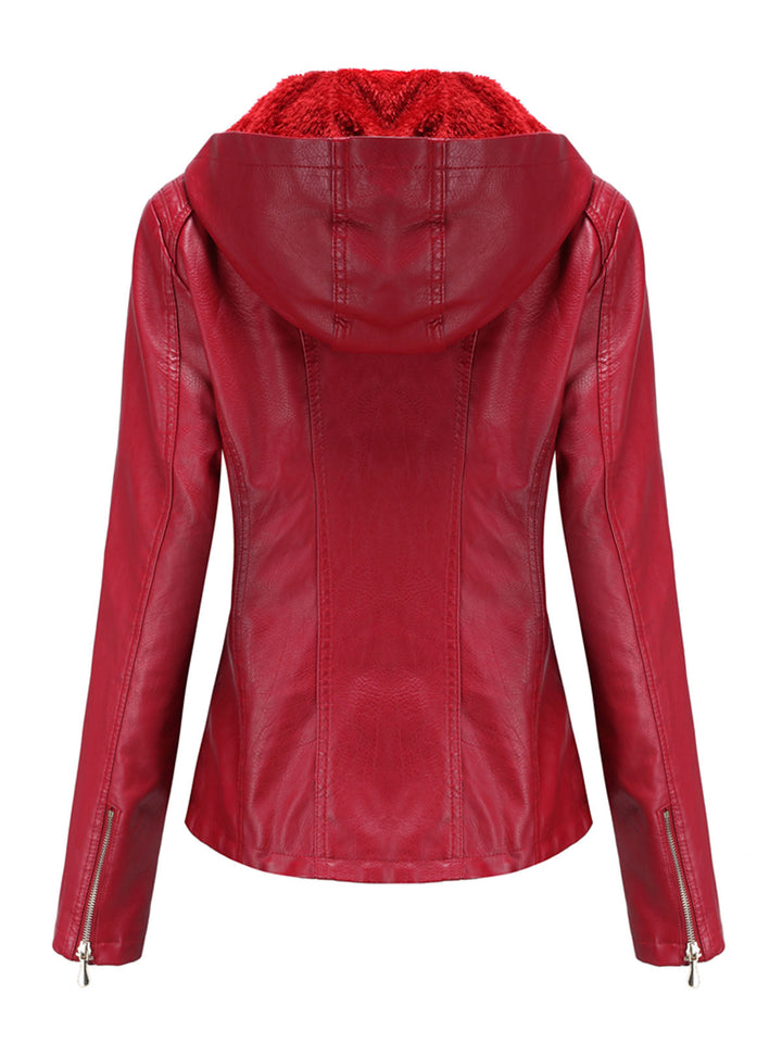 Hooded Zip Front Jacket with Textured Panel Accents