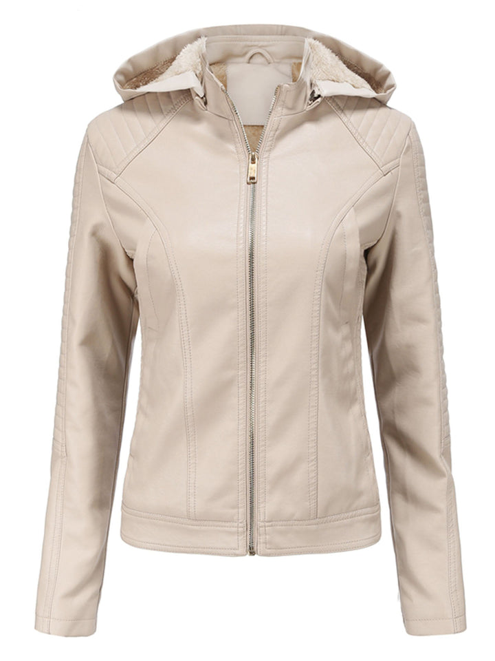 Women’s Hooded Zip Front Jacket with Quilted Shoulder Panels