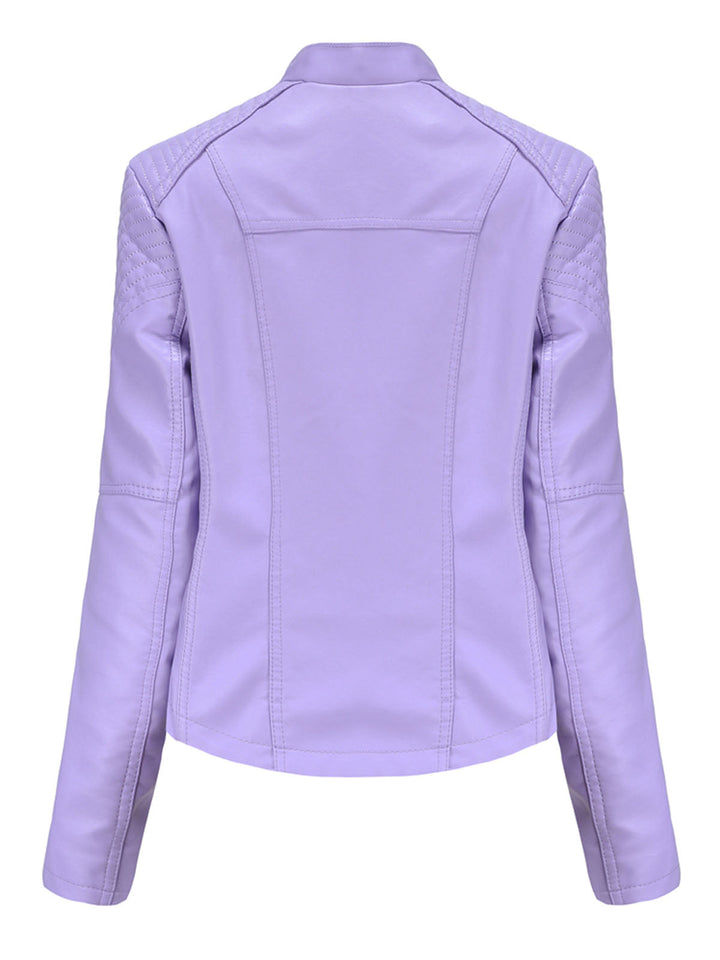 Asymmetrical Zip Moto Jacket with Lace-Up Shoulder Detail