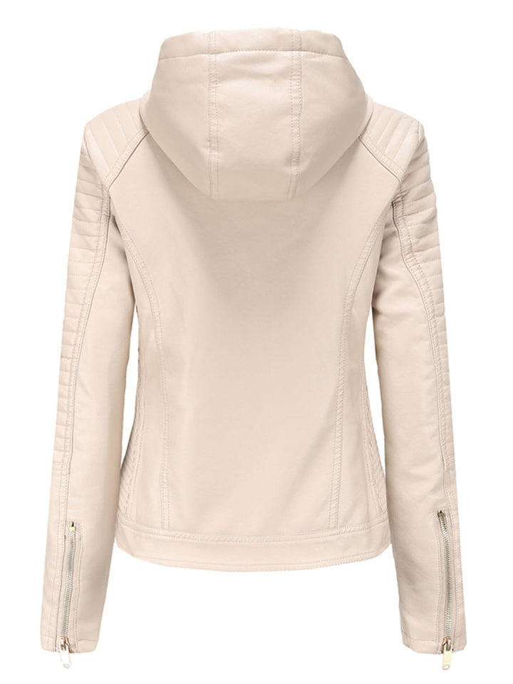 Women’s Hooded Zip Front Jacket with Quilted Shoulder Panels