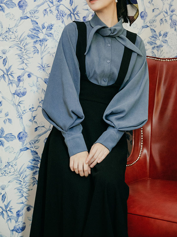 Women’s Layered Shirt Dress with Suspender Skirt Design