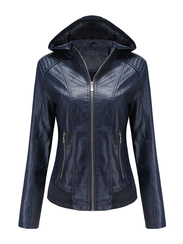 Hooded Zip Front Jacket with Textured Panel Accents