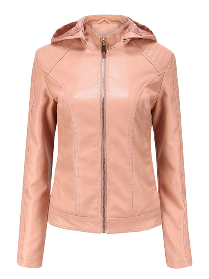Women’s Hooded Zip Front Jacket with Quilted Shoulder Panels