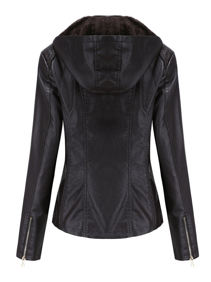 Hooded Zip Front Jacket with Textured Panel Accents