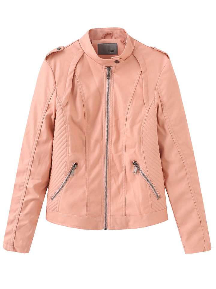 Stand Collar Zip Jacket with Quilted Panel Detailing