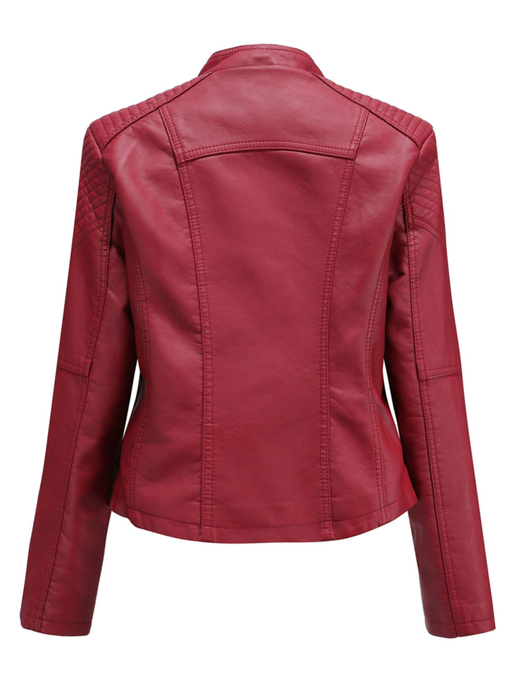 Asymmetrical Zip Moto Jacket with Lace-Up Shoulder Detail