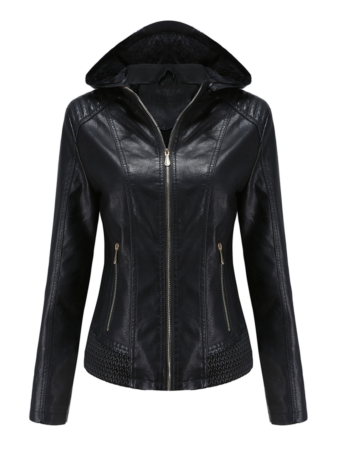 Hooded Zip Front Jacket with Textured Panel Accents