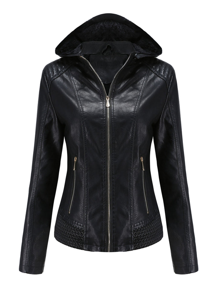 Hooded Zip Front Jacket with Textured Panel Accents