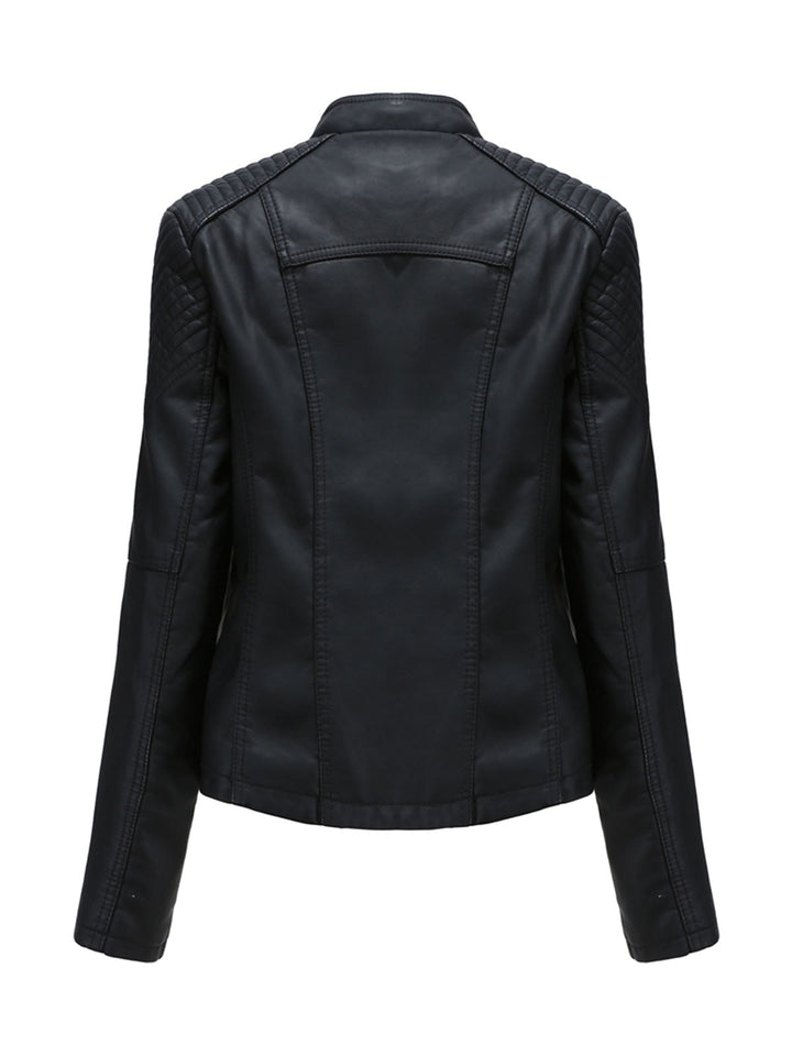 Asymmetrical Zip Moto Jacket with Lace-Up Shoulder Detail