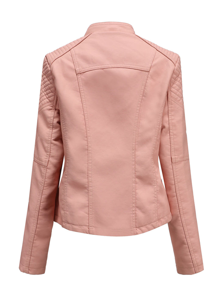 Asymmetrical Zip Moto Jacket with Lace-Up Shoulder Detail