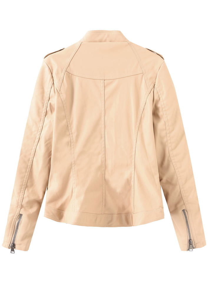 Stand Collar Zip Jacket with Quilted Panel Detailing