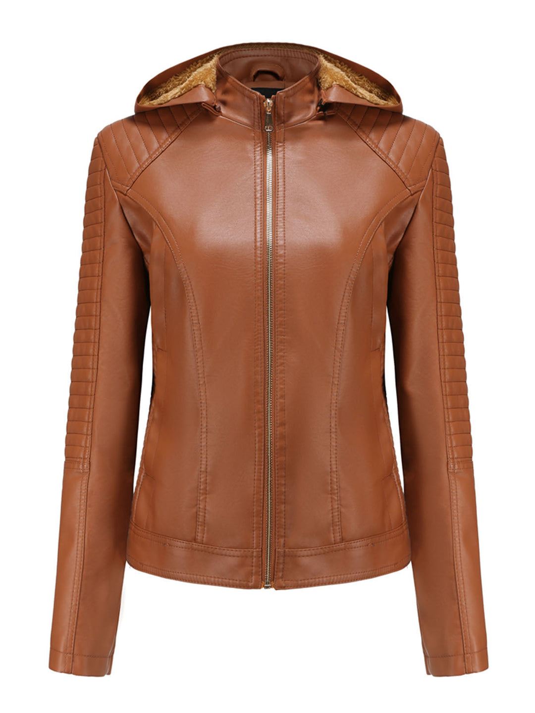 Women’s Hooded Zip Front Jacket with Quilted Shoulder Panels