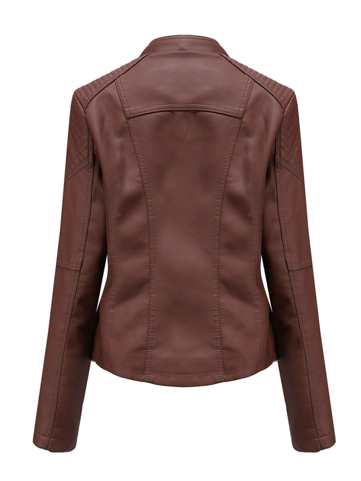 Asymmetrical Zip Moto Jacket with Lace-Up Shoulder Detail