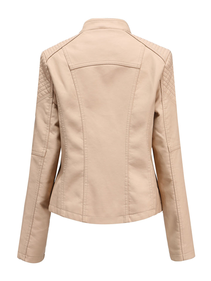 Asymmetrical Zip Moto Jacket with Lace-Up Shoulder Detail