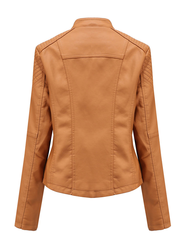 Asymmetrical Zip Moto Jacket with Lace-Up Shoulder Detail