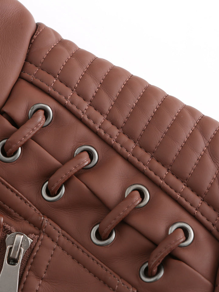 Asymmetrical Zip Moto Jacket with Lace-Up Shoulder Detail