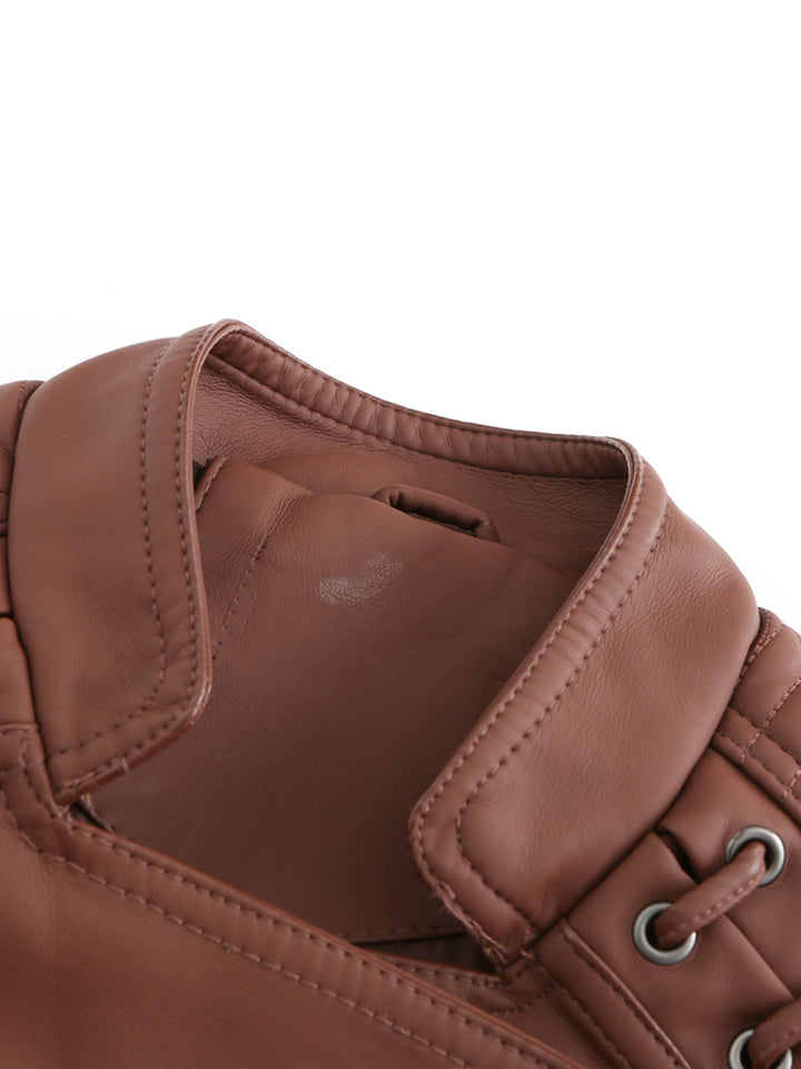 Asymmetrical Zip Moto Jacket with Lace-Up Shoulder Detail