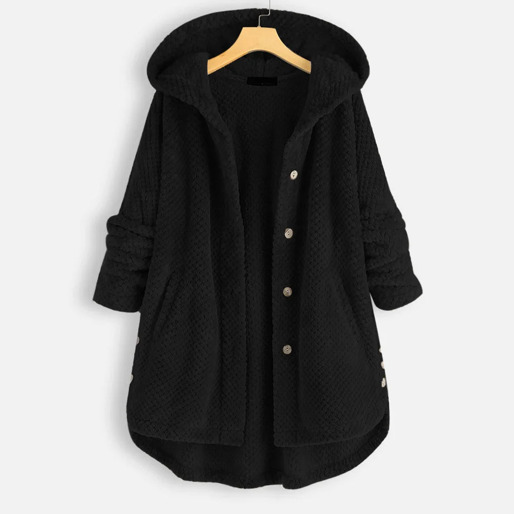 Women’s Textured Hooded Cardigan Jacket with Button Front