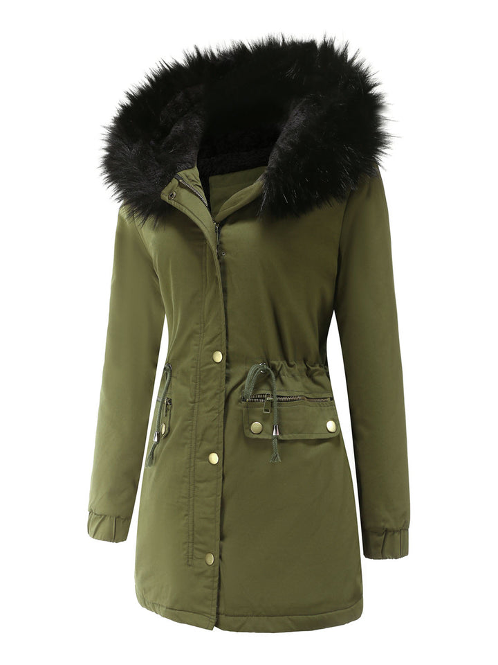 Women’s Hooded Parka Jacket with Faux Fur Trim and Front Closure