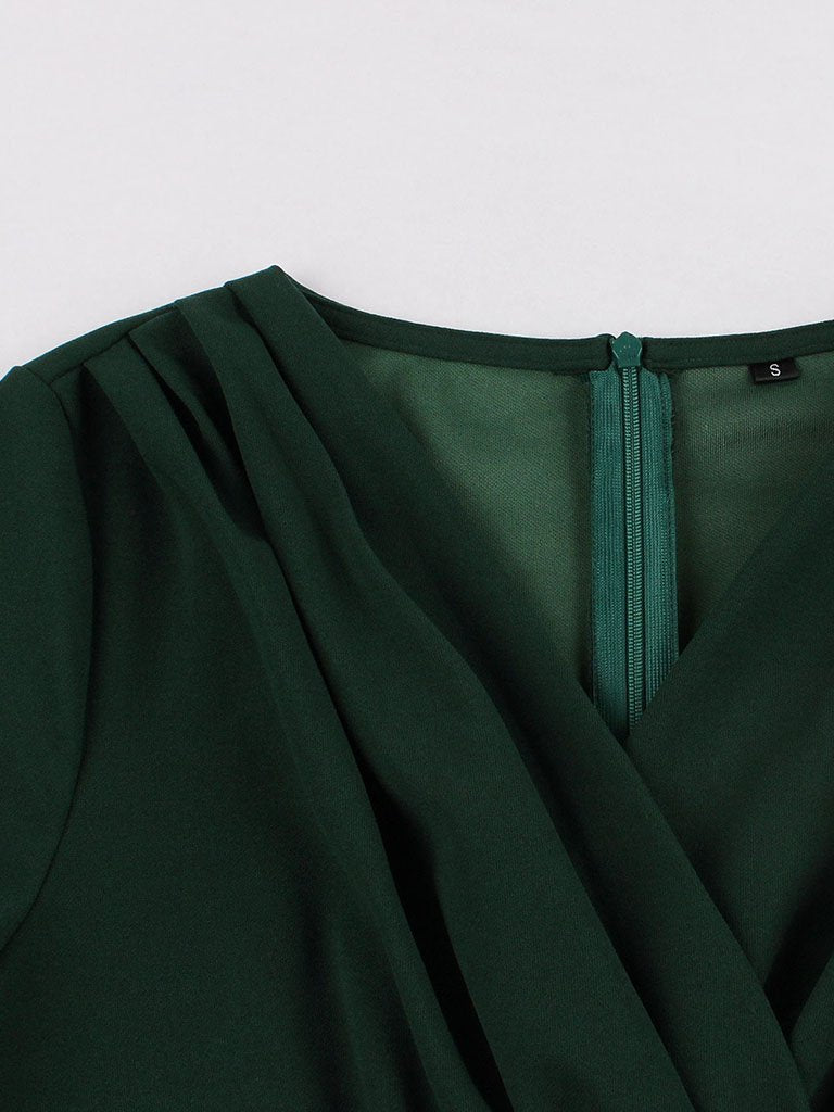 Women’s V-Neck Draped Bodice Dress with Flared Skirt