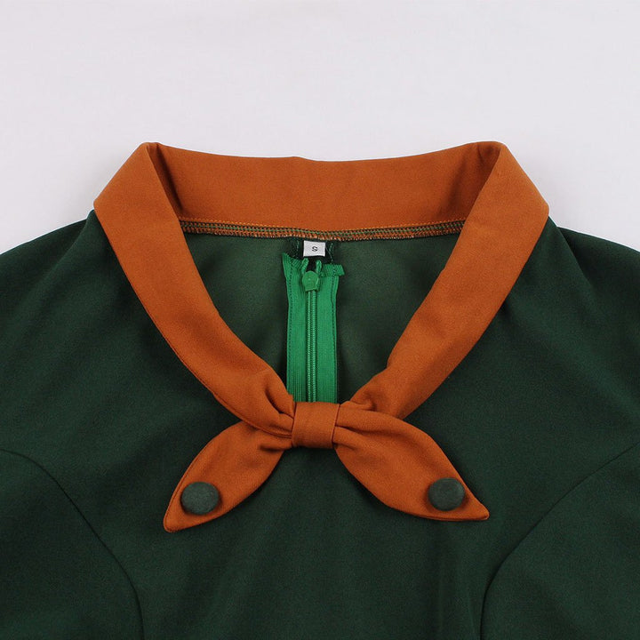 Women’s Vintage-Inspired Dress with Bow Collar and Waist Belt