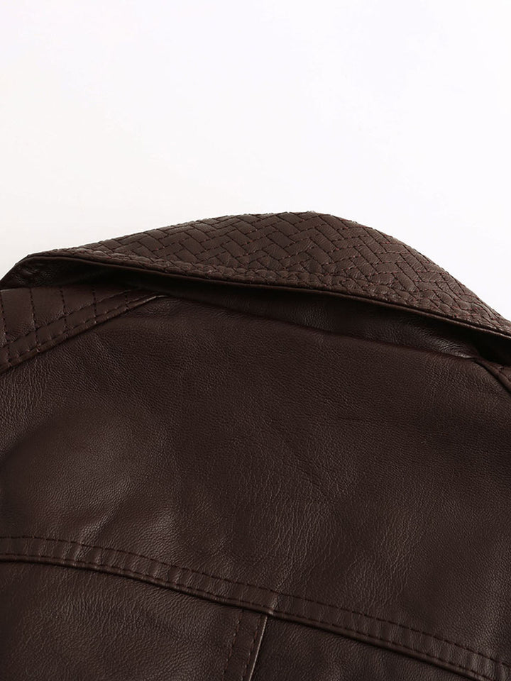 Double-Breasted Belted Long Jacket with Structured Lapel Collar