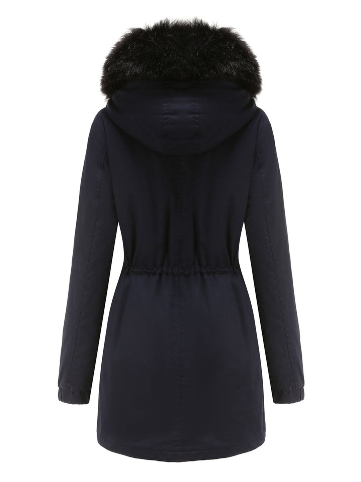 Women’s Hooded Parka Jacket with Faux Fur Trim and Front Closure