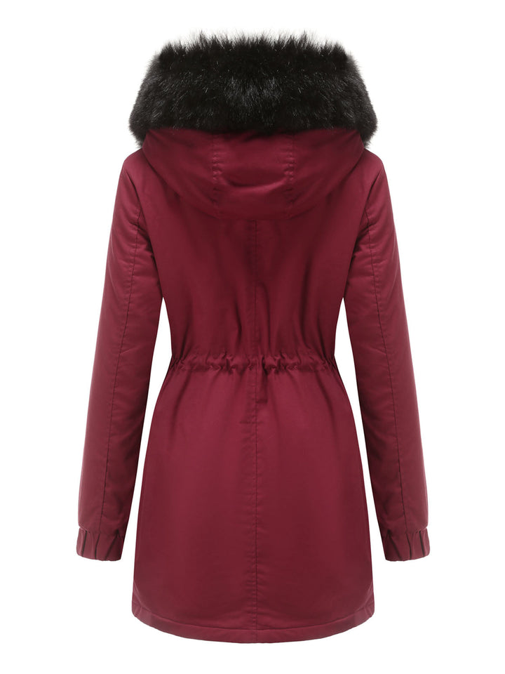 Women’s Hooded Parka Jacket with Faux Fur Trim and Front Closure